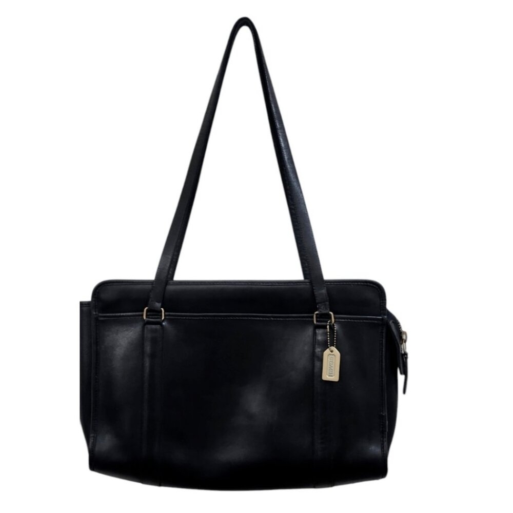 Coach Rare Vintage Black Leather Briefcase Laptop Bag Attache Tote Made In USA